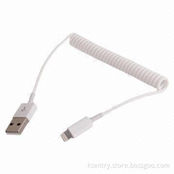 Spring Coiled USB Sync/Charger Cable for iPad/iPhone5, Retractable USB Cable, 6ft Lightning Cable